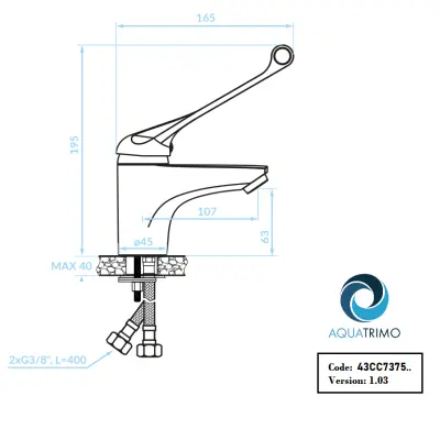 AquaTrimo Clinic, robinetul medical pentru chiuveta cu maner lung, crom, 43CC7375CM.