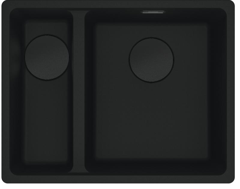 Franke Maris MRG 260/160-34-15 Fragranite ediția neagră, chiuvetă mată de culoare neagră pentru montare la nivel, cu partea mare la dreapta
