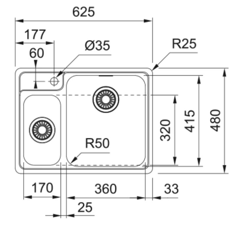 Chiuveta Franke Bellissimo BCX 260 cu montaj suprafață, inclusiv orificiu pentru robinet, 625x480mm, cod 127.0691.229.