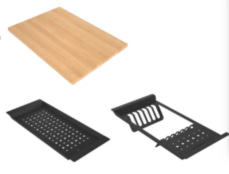 GraniteMy Limited oferă o masă de bucătărie mare din granit, cu o chiuvetă neagră inclusă, cu accesorii, cu o dimensiune de 76x48 cm.