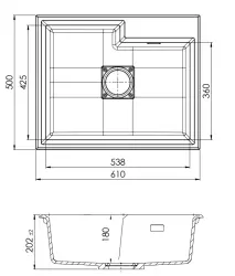 Lavabo din granit de lux GraniteMy Limited, 61x50 cm, negru, cu scurgere pătrată 1208957390.