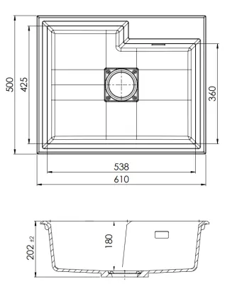 Lavabo din granit de lux GraniteMy Limited, 61x50 cm, negru, cu scurgere pătrată 1208957390.