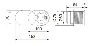 Indux Slide priză încorporată pentru bucătărie Penaarde în blat cu USB și priză culoare oțel inoxidabil 1208957392