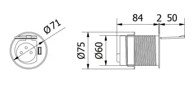 Priza de bucătărie cu încorporare Indux Cover, cu împământare și USB, cu culoare argintie 1208957393.