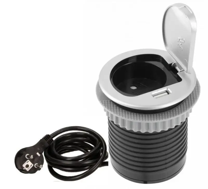 Priza de bucătărie cu încorporare Indux Cover, cu împământare și USB, cu culoare argintie 1208957393.