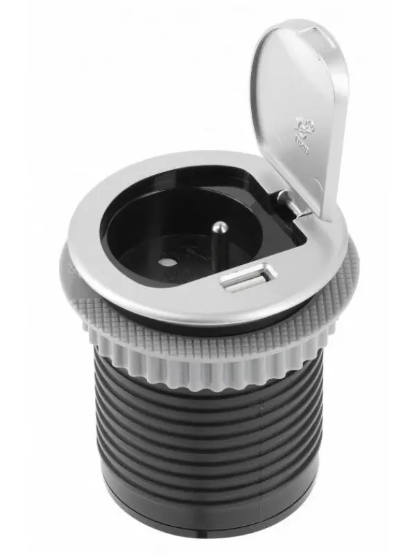 Priză de bucătărie pentru blat Indux Cover, cu împământare, încorporată, cu USB și priză, culoare argintiu 1208957394.