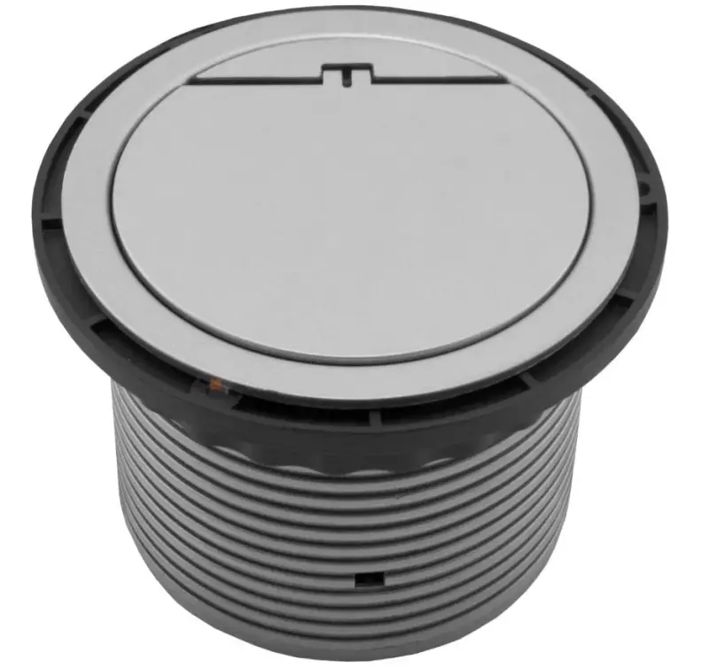 Indux Cover priză de bucătărie încorporată cu împământare și 2 porturi USB, argintie, în blatul de lucru.