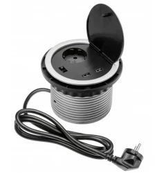 Indux Cover priză de înglobare cu împământare argintie pentru bucătărie în blatul de lucru cu 2 conexiuni USB 1208957399