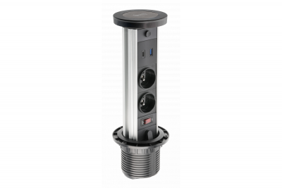 Indux Lift priza de bucătărie încorporabilă negru, cu iluminare, 2 x USB și încărcare wireless 1208957402
