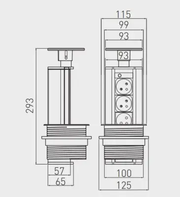Priza de bucătărie negruă cu împământare retractabilă Indux Up & Down în blat cu 3 prize 1208957403.