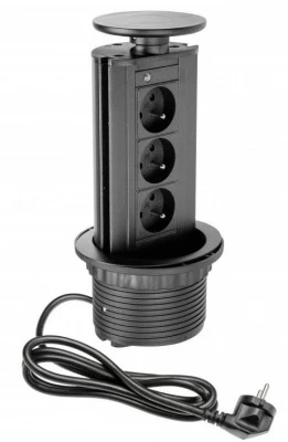 Indux Up & Down priză de pământ retractabilă pentru bucătărie neagră în blat cu 3 prize 1208957404
