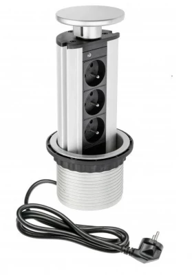 Indux Up & Down priză de pământ retractabilă argintie pentru bucătărie în blatul de lucru cu 3 prize 1208957410