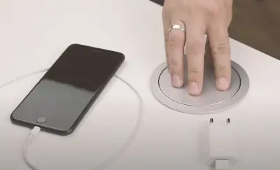 Priza de bucătărie argintie Indux Push cu șasea îngropabilă și trei prize și două porturi USB 1208957411.