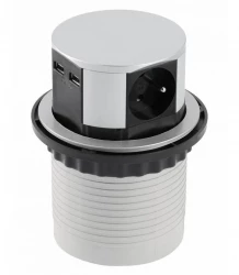 Indux Push priză de pământ retragabilă pentru bucătărie, argintie, încorporată în blat cu 3 prize și 2 x USB 1208957412