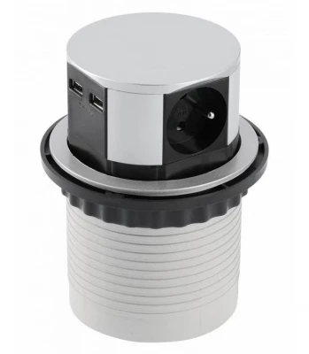 Indux Push priză de pământ retragabilă pentru bucătărie, argintie, încorporată în blat cu 3 prize și 2 x USB 1208957412