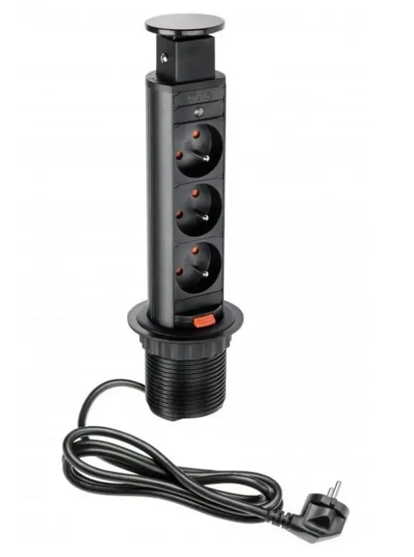 Indux Up & Down mică priză de pământ retractabilă neagră pentru bucătărie în blatul de lucru cu 3 prize 1208957417
