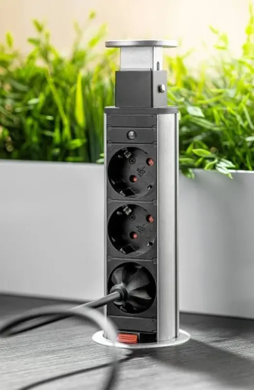 Indux Up & Down mică priză de pământ retractabilă neagră pentru bucătărie în blatul de lucru cu 3 prize 1208957417
