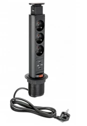 Indux Up & Down mică priză de pământ retractabilă pentru bucătărie neagră în blat cu 3 prize și 2 x USB 1208957418