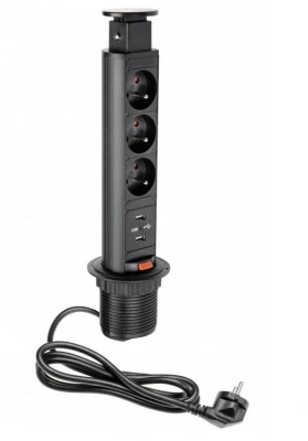 Indux Up & Down mică priză de pământ retractabilă pentru bucătărie neagră în blat cu 3 prize și 2 x USB 1208957418