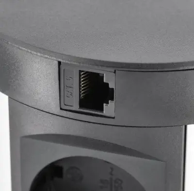 Priza de bucătărie subterană Indux Push cu îngropare la nivelul blatului, culoare neagră, cu 4 prize, 2 x USB, 2 x RJ45 și încărcare wireless 1208957420.