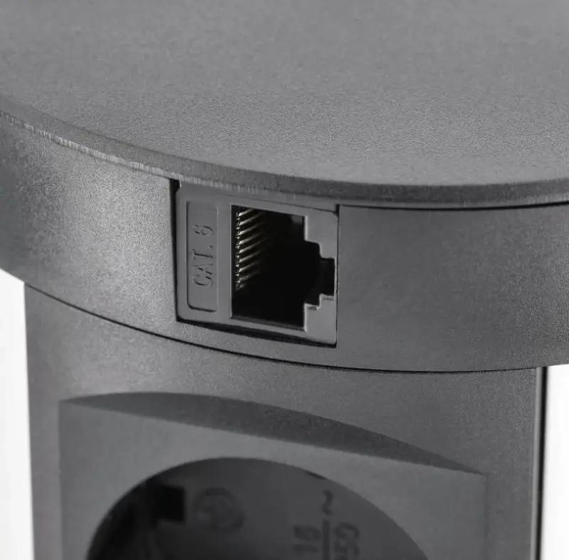 Indux Push priză de pământ retractabilă pentru bucătărie, neagră, în blat, cu 4 prize, 2 x USB, 2 x RJ45 și încărcare fără fir 1208957421