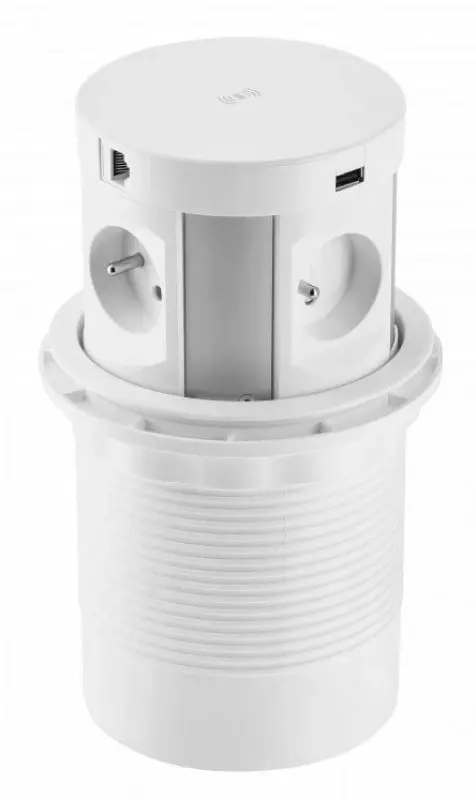 Indux Push priză de pământ retractabilă pentru bucătărie albă, încorporată în blat cu 4 prize, 2 x USB, 2 x RJ45 și încărcare wireless 1208957422