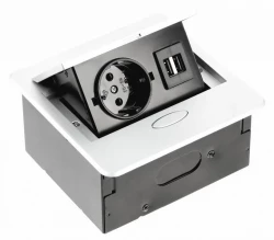 Priza de bucătărie Indux Flip Small cu pământare în blatul de lucru sau deasupra dulapului, alb mat, cu 2 încărcătoare USB 1208957423.
