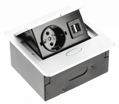 Priza de bucătărie Indux Flip Small cu pământare în blatul de lucru sau deasupra dulapului, alb mat, cu 2 încărcătoare USB 1208957423.