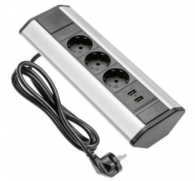 Indux Corner priză de colț pentru bucătărie, cu 3 prize cu împământare și 2 încărcătoare USB1208957431