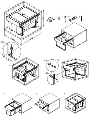Cosul de gunoi pentru bucătărie Garbi Sorter S-45-2-15 încorporat, cu 2 x 15 litri, extra scund, 1208957444.