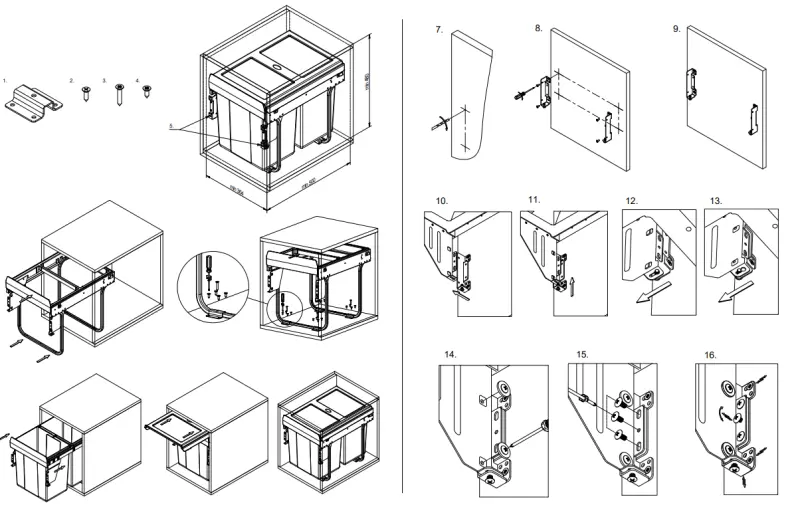 Sistemul de depozitare încorporat Garbi Carrier C-40-2-H, cu ghidaje proprii și 2 coșuri de gunoi de 2 x 20 litri 1208957463.