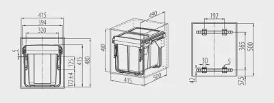 Sistemul de eliminare a deșeurilor Garbi Carrier C-45-2-H, cu ghidaje proprii și 2 coșuri de gunoi de 2 x 20 litri 1208957466.