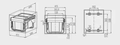 Sistemul de eliminare a deșeurilor Garbi Carrier C-45-2 cu ghidaje proprii și 2 coșuri de gunoi de 2 x 15 litri 1208957467