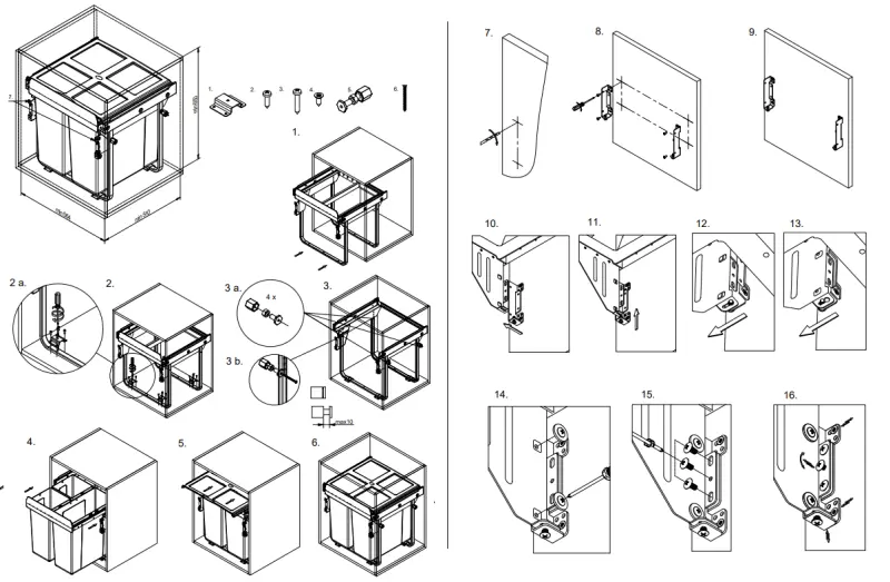 Sistemul de gunoi încorporat Garbi Carrier C-60-2-H, cu ghidaje proprii și 2 coșuri de gunoi de 2 x 34 litri 1208957469.