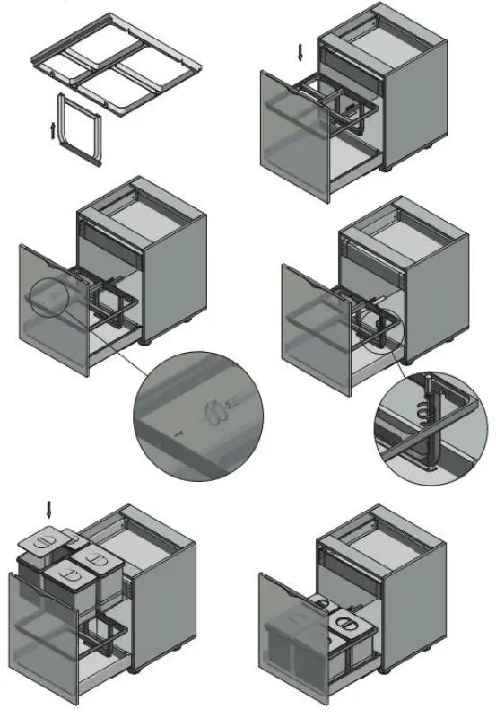 Sistem de sortare a gunoiului Garbi Basket B-60-4-H pentru sertar de 60cm, inclusiv suport și 4 coșuri de gunoi 1208957472.