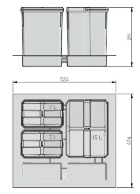 Sistemul de sortare a deșeurilor Garbi Basket B-60-3 pentru sertar de 60 cm, inclusiv suport și 3 containere de gunoi 1208957473.