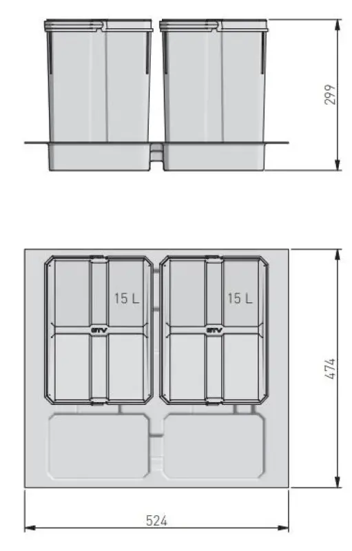 Sistemul de sortare a deșeurilor Garbi Basket B-60-2 pentru sertar de 60 cm, inclusiv suport și 2 coșuri de gunoi 1208957474.