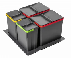 Sistemul de sortare a gunoiului Garbi Basket B-60-4 pentru sertar de 60cm, inclusiv suport și 4 coșuri de gunoi.