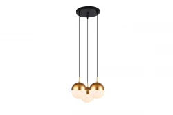 Decorațiunea Abies este un candelabru modern cu sârmă de cupru aurită și o abajur rotund din metal.