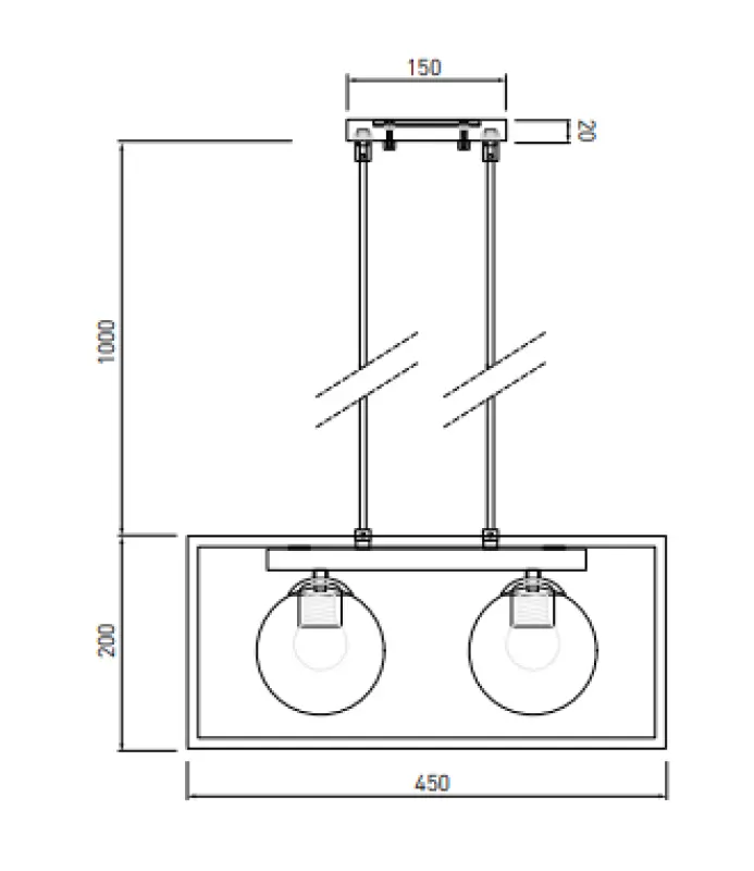 Decorul lămpii suspendate Avelin cu cadru dreptunghiular și aurit, lățime 45 cm, 2232.