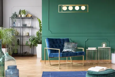 Decor Avelin lustră cu cadru rectangular auriu, lățime 80 cm.