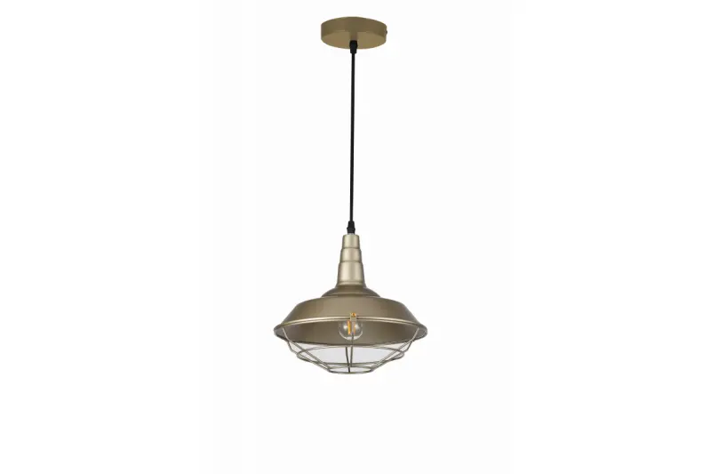 Lustra Decor Solen, în formă industrială, cu grilă aurie, cu diametrul de 26,5 cm, 2362.