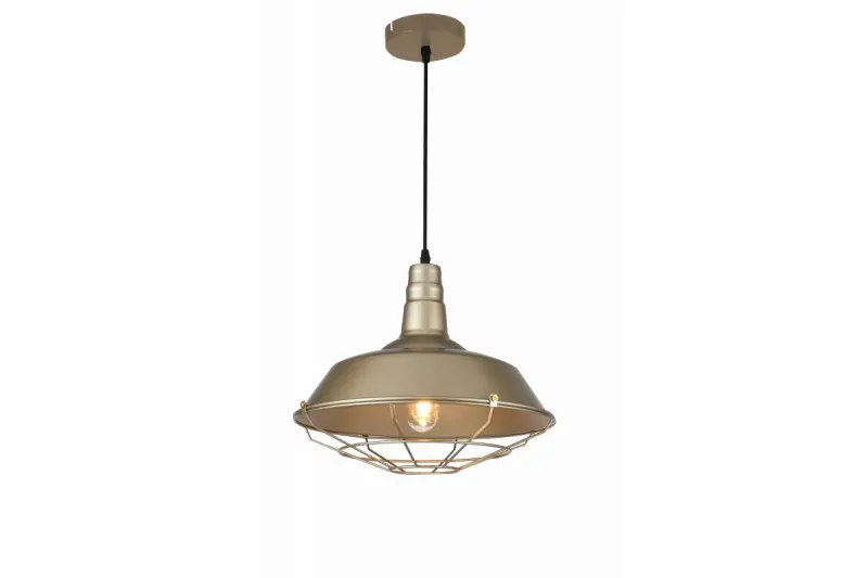 Lustra Decor Solen are o formă industrială cu rețea aurie, având un diametru de 36,5 cm, cod 3703.