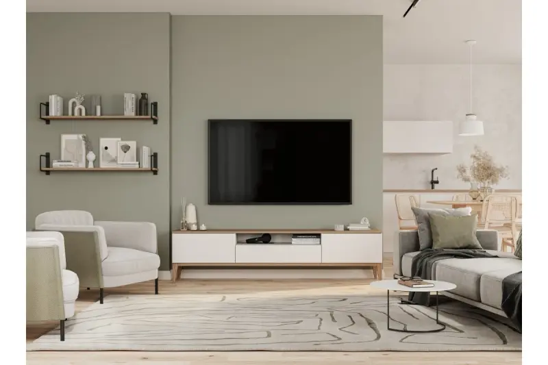 Decorațiunea suspendată Margus, de culoare alb mat, cu un adăugare din lemn și metal, 3086.