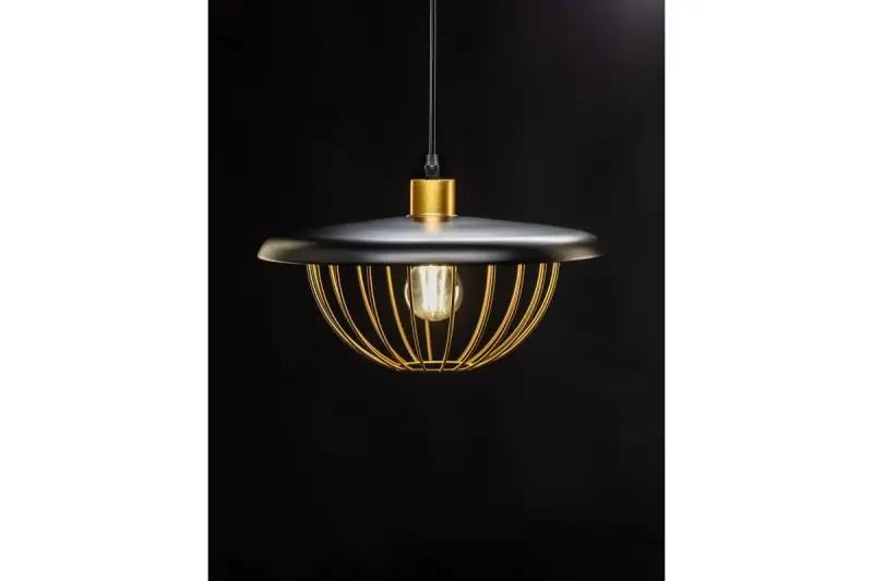 Decorațiuni Lustră modernă Tulip cu margini metalice negre și cu un închizător din sârmă aurie 3444.