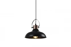 Lampă suspendată neagră din metal cu decor Mees, cu fixare pentru abajur în formă de lampă de petrol 2363.