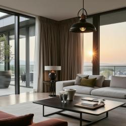 Lampă suspendată neagră din metal cu decor Mees, cu fixare pentru abajur în formă de lampă de petrol 2363.