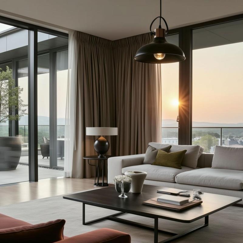 Lampă suspendată neagră din metal cu decor Mees, cu fixare pentru abajur în formă de lampă de petrol 2363.