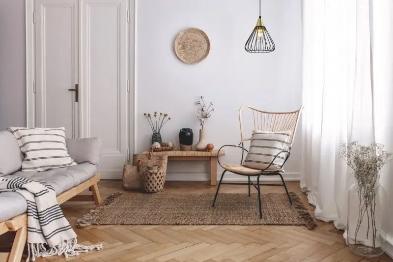 Decorul Tess este o lampă suspendată cu fir metalic negru și aurit în formă de con, în valoare de 2394.