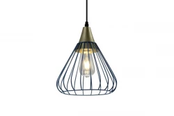 Decorul Tess este o lampă suspendată metalică în formă de con, de culoare albastră, cu fir de sârmă.